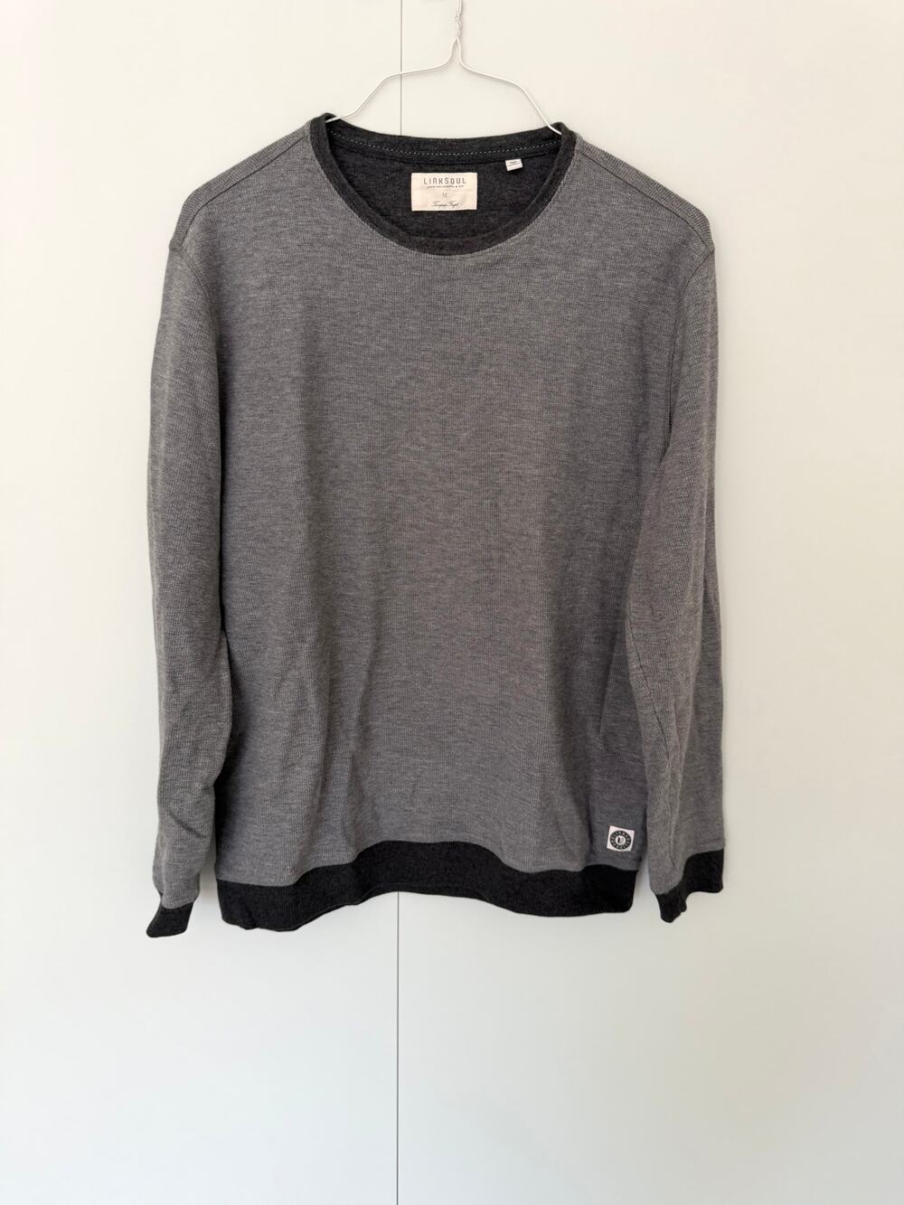 LINKSOUL Men's Double-Knit Grey Crewneck Lightweight Sweatshirt in Gray